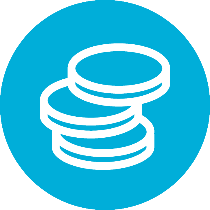 line drawing of three stacked coins inside blue circle