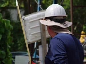 Back of man's head wearing hard hat